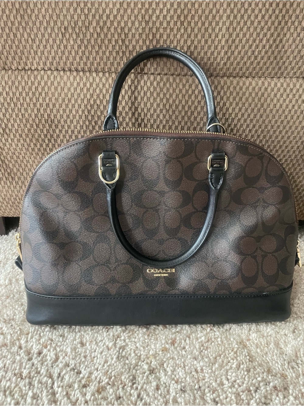 Coach Brown Signature Dome Satchel with Black Trim and Gold Hardware - Picture 1 of 4